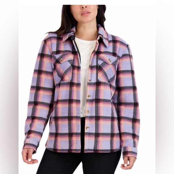 Sage Tops - NWOT SAGE LADIES SHERPA PLAID BUTTON DOWN SHACKET SIZE LARGE